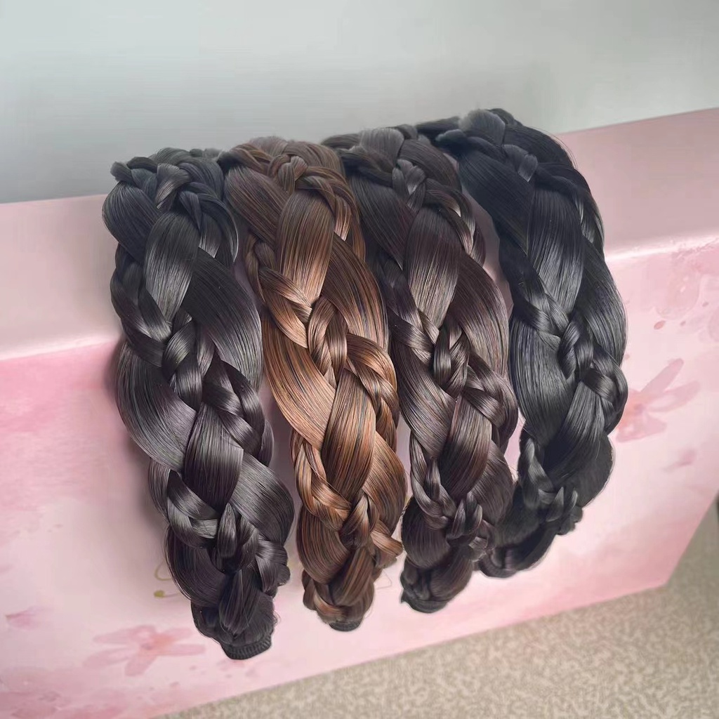 Băng Đô Cài Tóc Giả Thắt Bím Thủ Công Bản Rộng Chống Trượt Thời Trang Cho Nữ