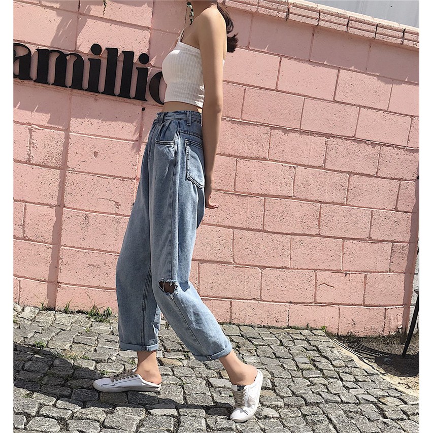 Quần jean nữ denim ống rộng suông lưng cạp cao form rộng chất đẹp Emilyshop ulzzang