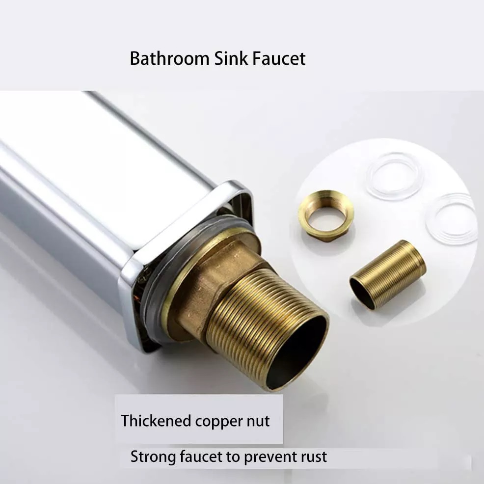 Vòi lavabo nóng lạnh trụ vuông [18cm] chất liệu inox 304 mạ Màu Bạc cao cấp với đầu vòi tạo bọt, chống giọt bắn