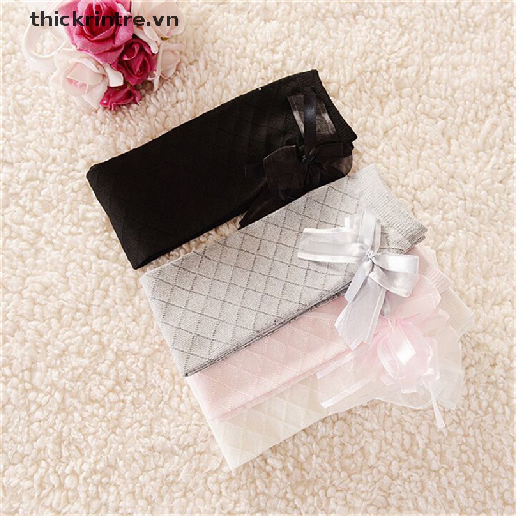 Đôi Tất Chân Cotton Cao Qua Gối Đính Nơ Dễ Thương Cho Bé Gái