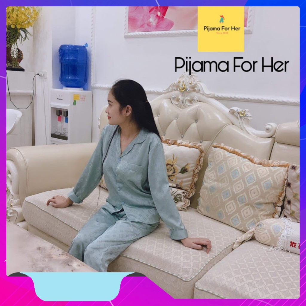 Đồ Bộ Pijama - Bộ Ngủ Pizama Lụa Gấm Tay Dài Quần Dài Cao Cấp