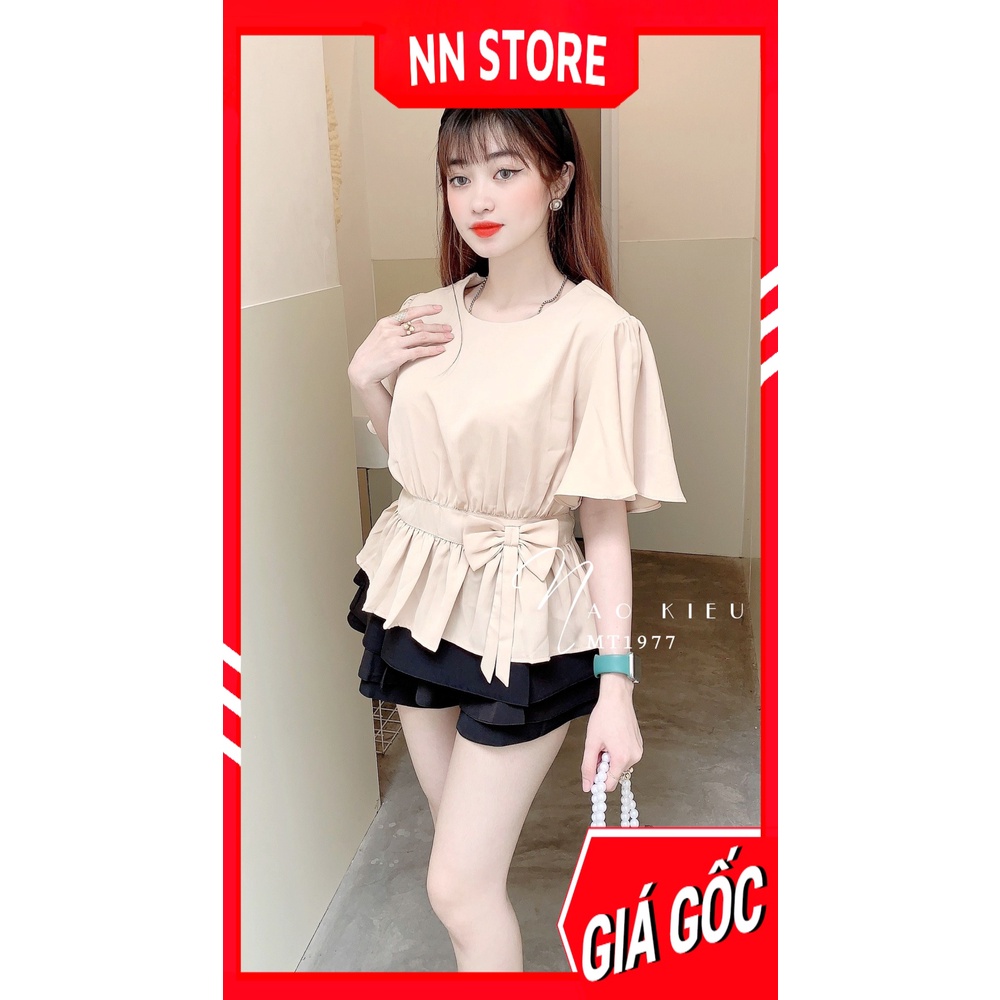 Áo kiểu công sở nữ vải MT siêu mềm mịn tay loe phối nơ nhiều màu dễ thương MT1977
