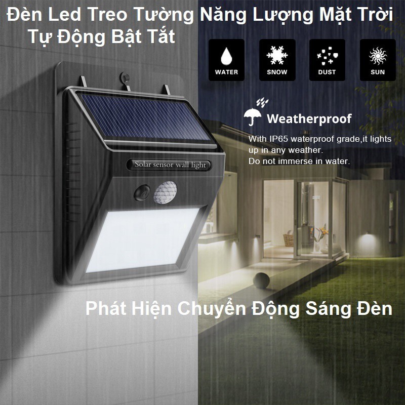 Đèn Led Năng Lượng Mặt Trời - Cảm Biến Phát Hiên Chuyển Động - 3 Chức Năng - 20 Led Cực Sáng - Gắn Tường Tiện Lợi