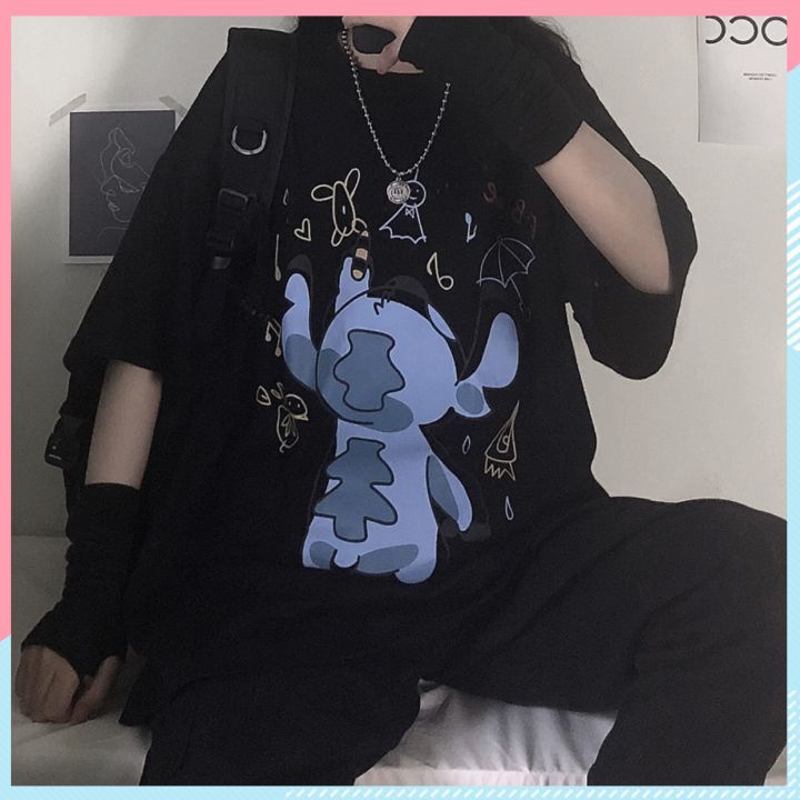 Áo thun unisex tay lỡ form rộng, áo phông nam nữ form rộng chất mát mịn thấm hút mồ hôi in hình STITCH