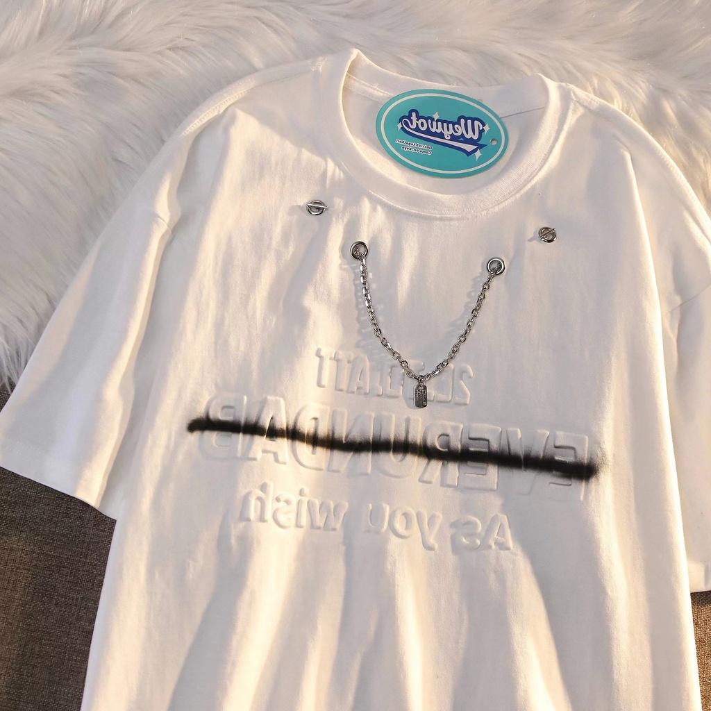 Áo Thun Nam Tay Ngắn In Họa Tiết Graffiti Phối Dây Xích Thời Trang Cho Fashion Bigsize Unisex Simple Áo Phông Rộng Nam