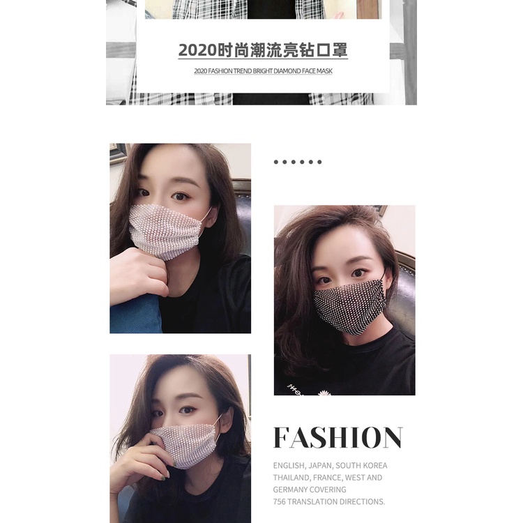 Khẩu trang đính đá kim cương giả co giãn thời trang an toàn cho nữ
