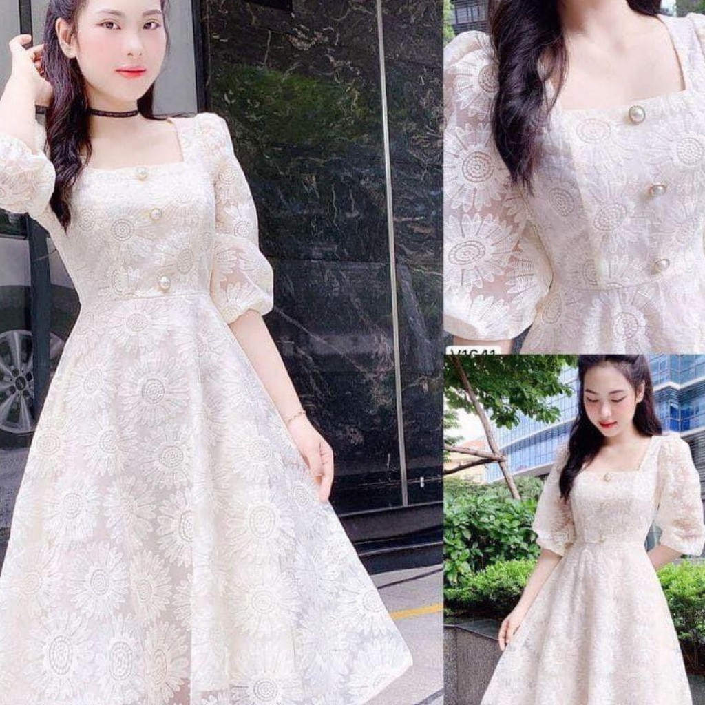 Đầm ren trắng cổ vuông hoa cúc siêu xinh Doris Dress | BigBuy360 - bigbuy360.vn