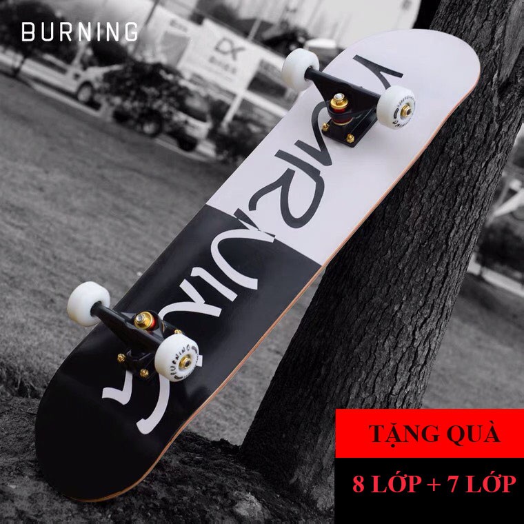 Ván trượt skateboard thể thao có đèn led chất liệu gỗ phong ép cao cấp 8 lớp mặt nhám