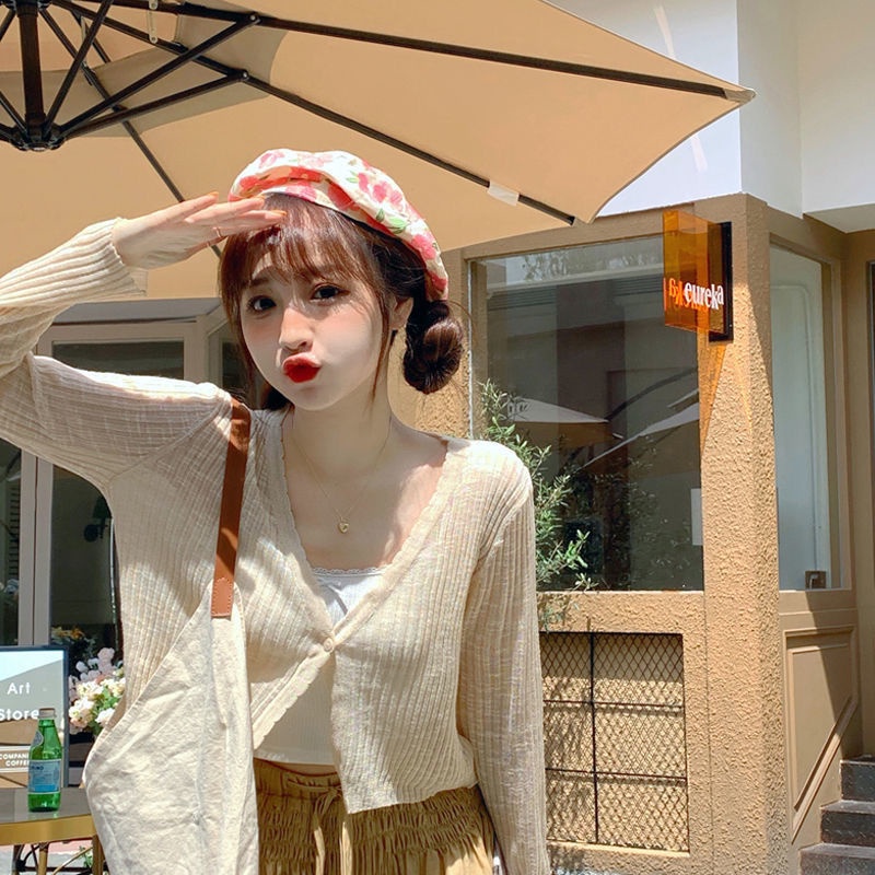 áo ren kiểu khoác mỏng cardigan dáng croptop tay dài nữ thời trang mùa hè dành cho nữ