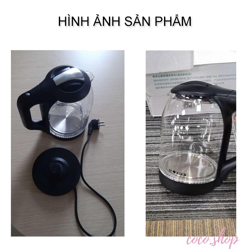 Ấm siêu tốc thủy tinh trong suốt CAO CẤP Dung tích 2.0L - Bình siêu tốc 2000W, tiết kiệm điện, sang trọng, đun sôi nhanh