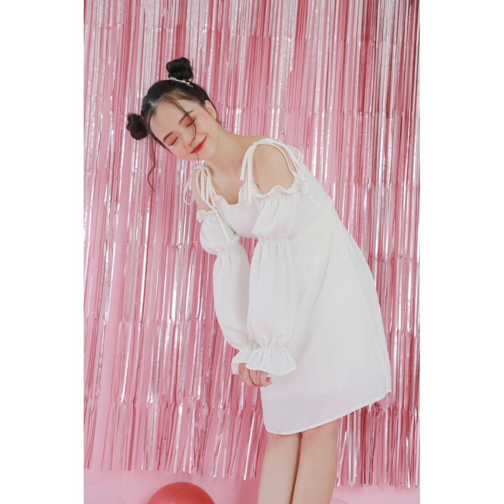 VÁY ĐI CHƠI/ĐI TIỆC/PROM - LINYAN DRESS - VÁY TRỄ VAI CÓ HAI TAY BO CHUN | BigBuy360 - bigbuy360.vn