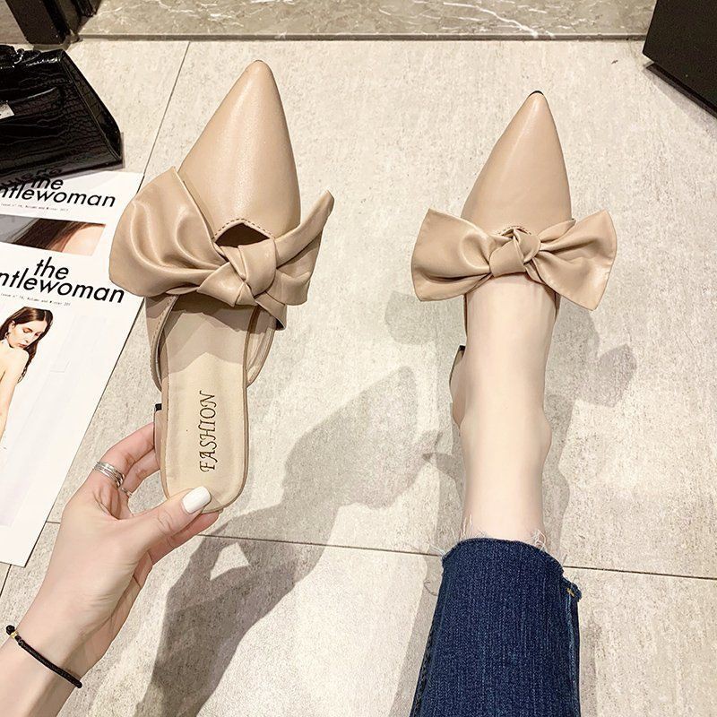 Baotou half slippers female 2021 spring new Korean fashion Joker fairy wind pointed temperament thick with muller drag