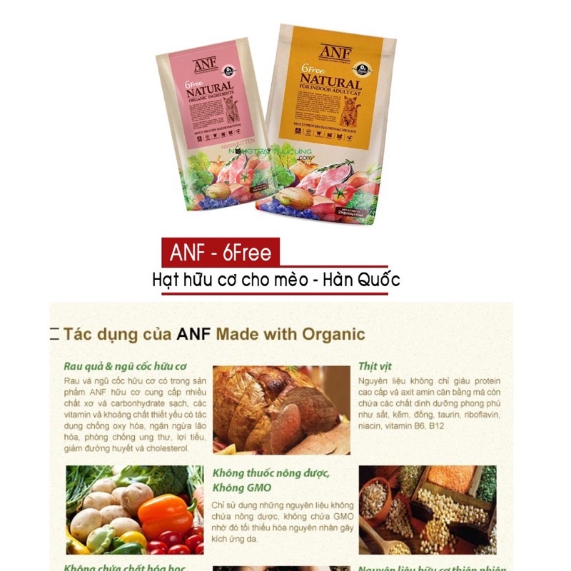 Hạt ANF 6Free Organic INDOOR cho mèo 🐈