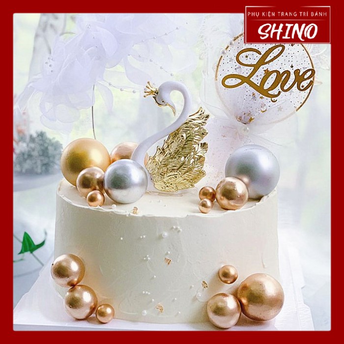 Đồ chơi đôi hạc cánh vàng trang trí bánh