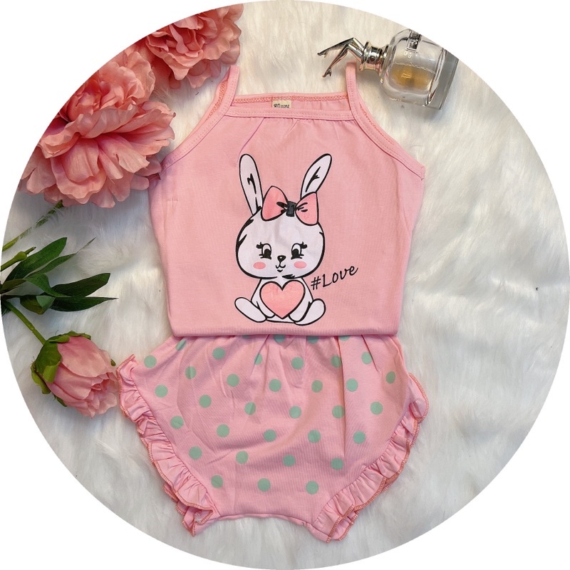 Bộ hai dây cho bé gái (7-23kg), 100% cotton, phối hình cute đáng yêu TE14