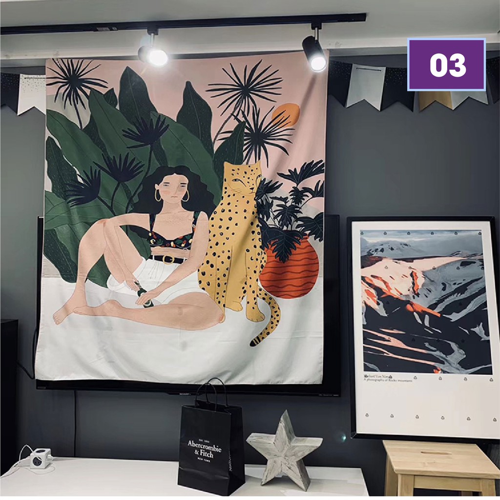 [RẺ - SẴN] Tặng kèm móc treo -  Thảm tranh treo tường trang trí vintage nhân vật - Wall Tapestry 1m3x1m5