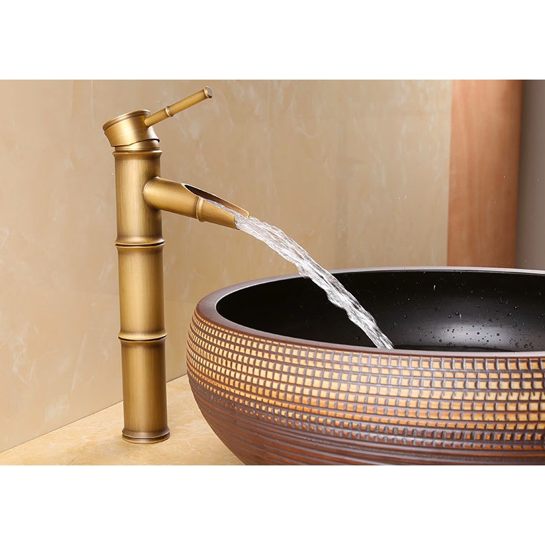 Vòi Lavabo nóng lạnh, vòi rửa mặt, vòi Lavabo bằng đồng dạng điếu trúc cao cấp NAVIER NV-715 30cm tặng kèm dây cấp