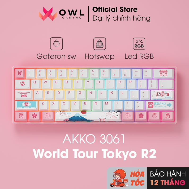 Bàn phím cơ AKKO 3061 World Tour Tokyo R2 (Hotswap / Gateron sw Pre-Lubed / RGB / Foam tiêu âm) - Hàng chính hãng