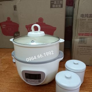 Nồi Bear nấu cháo; hầm chậm 1.6L + tặng kèm 2 thố và lồng hấp