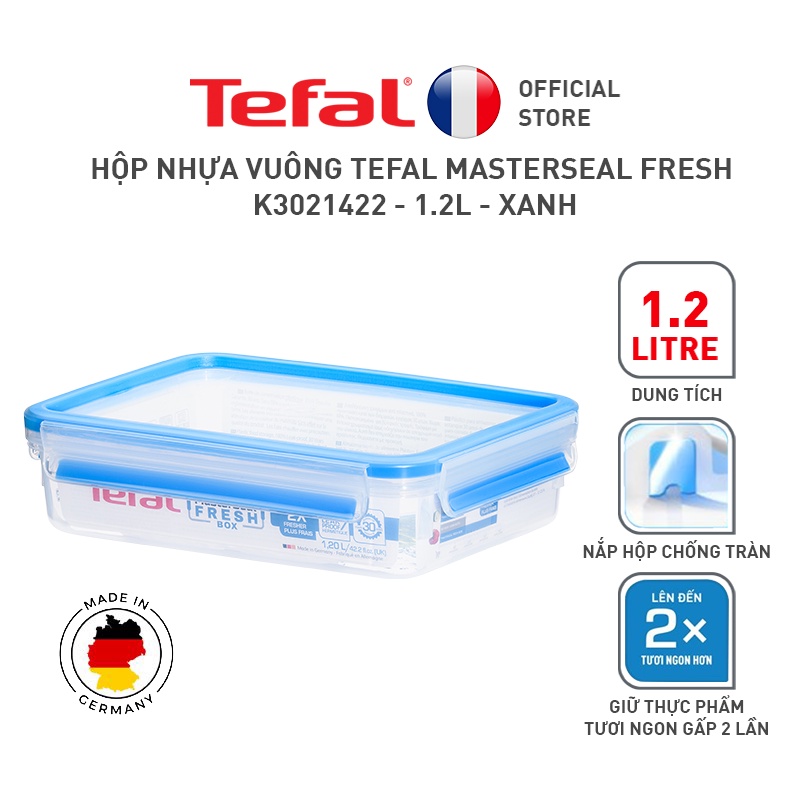 Bộ 3 hộp nhựa tròn, hộp nhựa vuông Tefal Masterseal Fresh 850ml, 0.2L, 1.2L