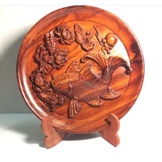 ĐĨA GỖ PHONG THỦY CÁ CHÉP VÀNG GỖ HƯƠNG NGUYÊN KHỐI (SIZE 26CM), ĐỂ BÀN, ĐỂ KỆ TỦ TRANG TRÍ CỰC ĐẸP
