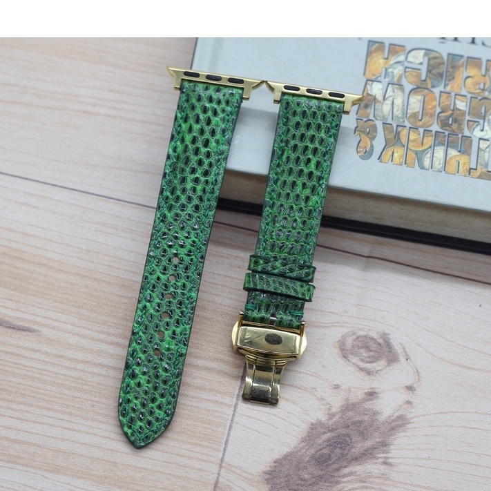 Dây Đồng Hồ Aple Watch, Dây Đeo Thay Thế Da Kỳ Đà Thật HANDMADE Khóa Gập Tiện Lợi, Bảo Hành 6 Tháng