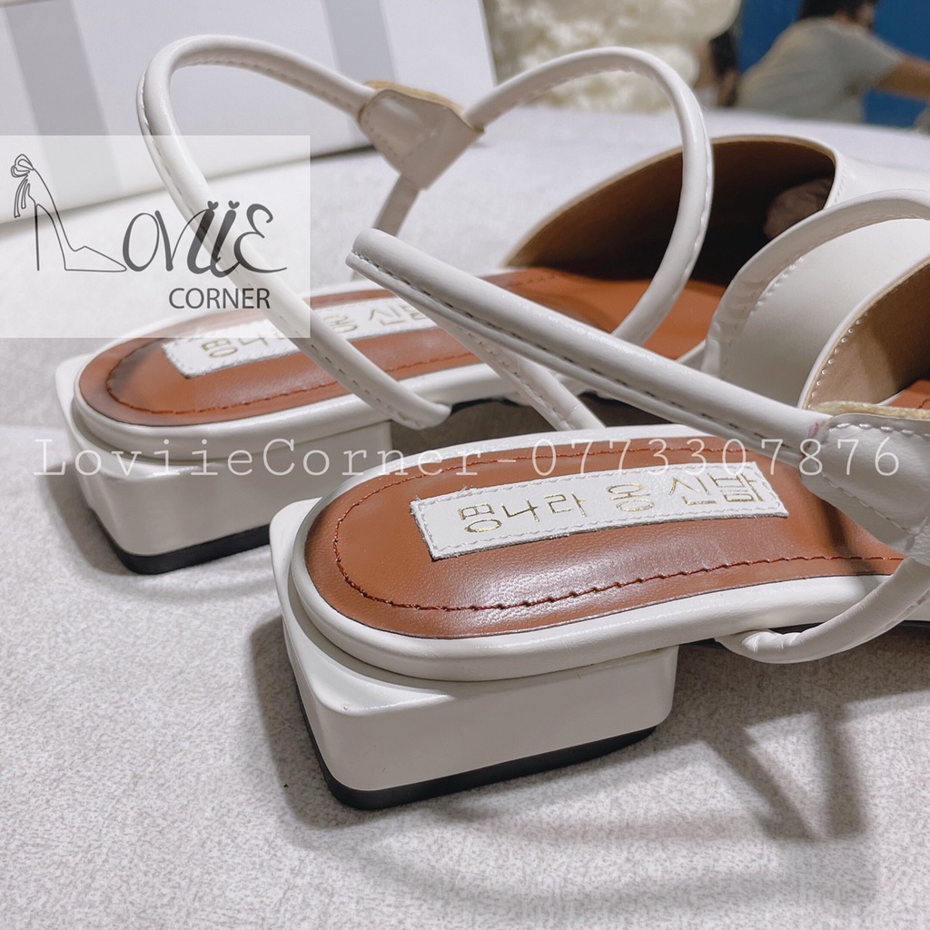 GIÀY NỮ LOVIIECORNER- SANDAL NỮ THỜI TRANG BÍT MŨI ĐẾ VUÔNG 3 CM MŨI TÙ HỞ HẬU QUAI NGANG CHÉO DA MỀM S211104