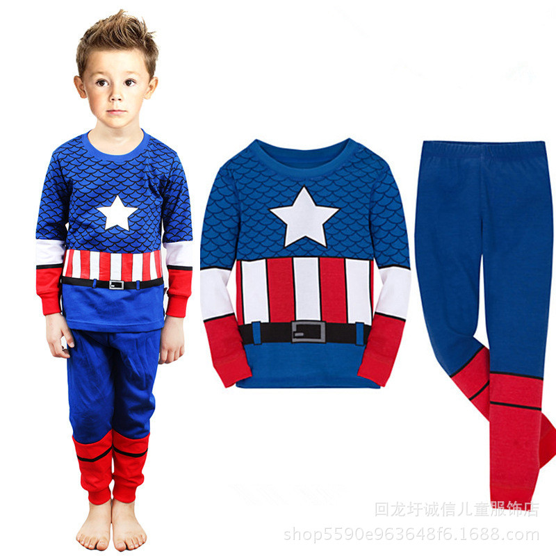 Bộ đồ ngủ tay dài in hoạt hình Captain America dành cho bé trai