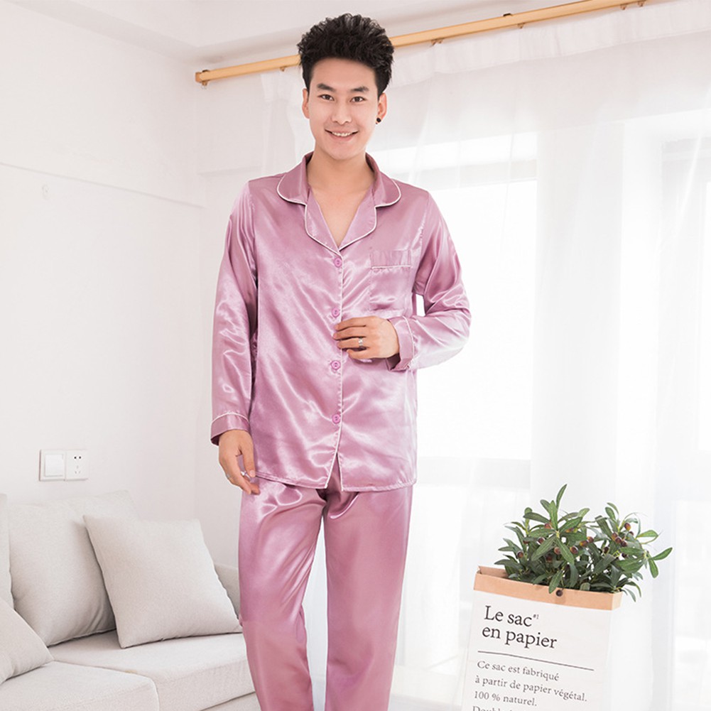 Bộ Đồ Ngủ Pijama Dài Tay Vải Phi Bóng Dành Cho Cặp Đôi