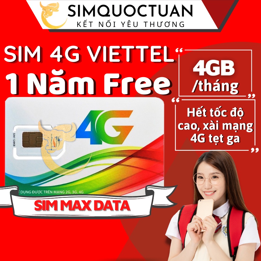 Sim 4G 1 năm Viettel / Vinaphone D500, 12Umax50n,Trọn Gói 1 Năm Không Nạp Tiền