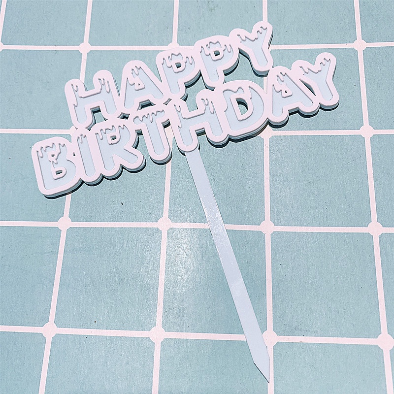 Que cắm Acrylic Happy birthday tuyết cao cấp trang trí bánh kem, phụ kiện trang trí bánh sinh nhật