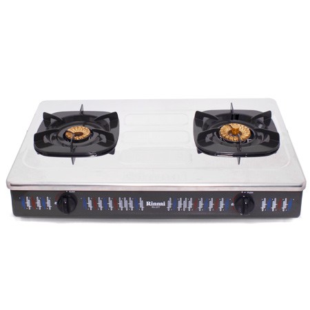 Bếp ga đôi Rinnai RV-377 N mặt bếp inox - đầu đốt bằng đồng - 1 bên có đầu hâm - BH 2 năm -  Alo bếp xinh