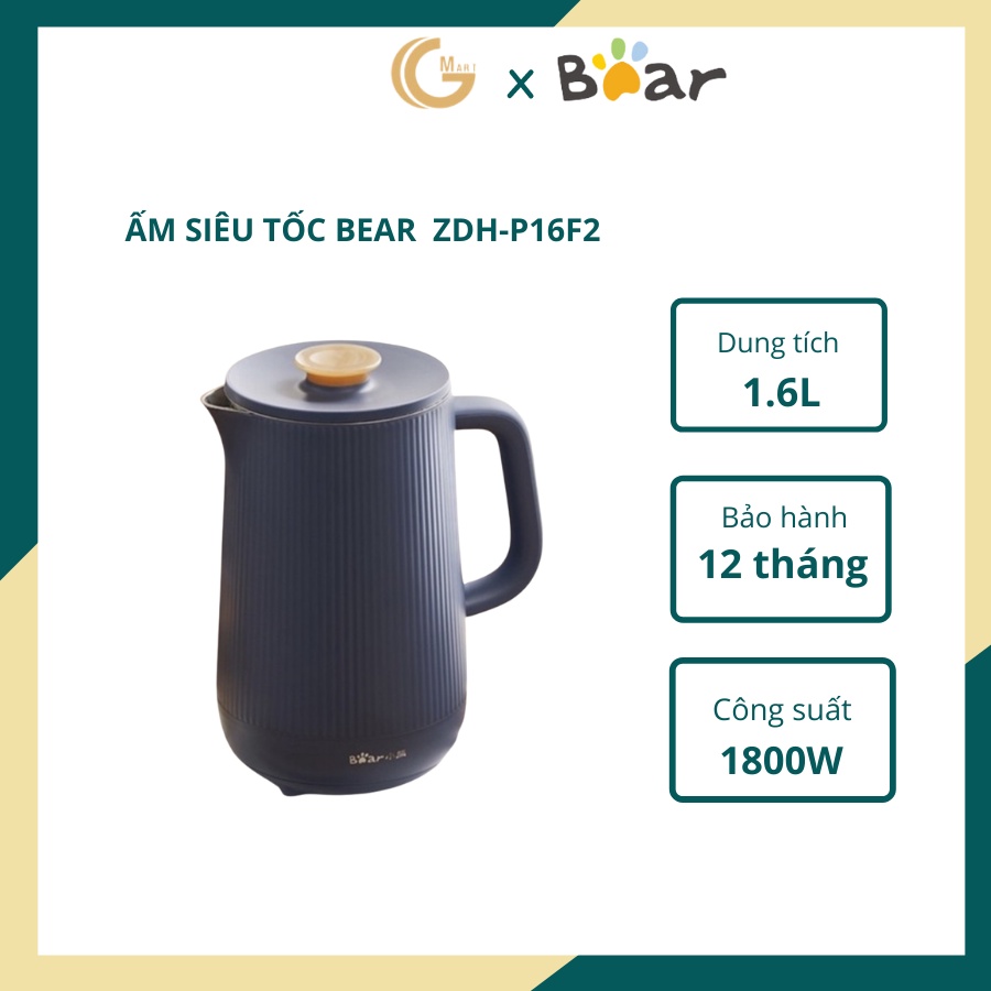 [Mã 44ELSALE2 giảm 7% đơn 300K] Ấm siêu tốc Bear ZDH-P16F2 chính hãng bảo hành 12 tháng