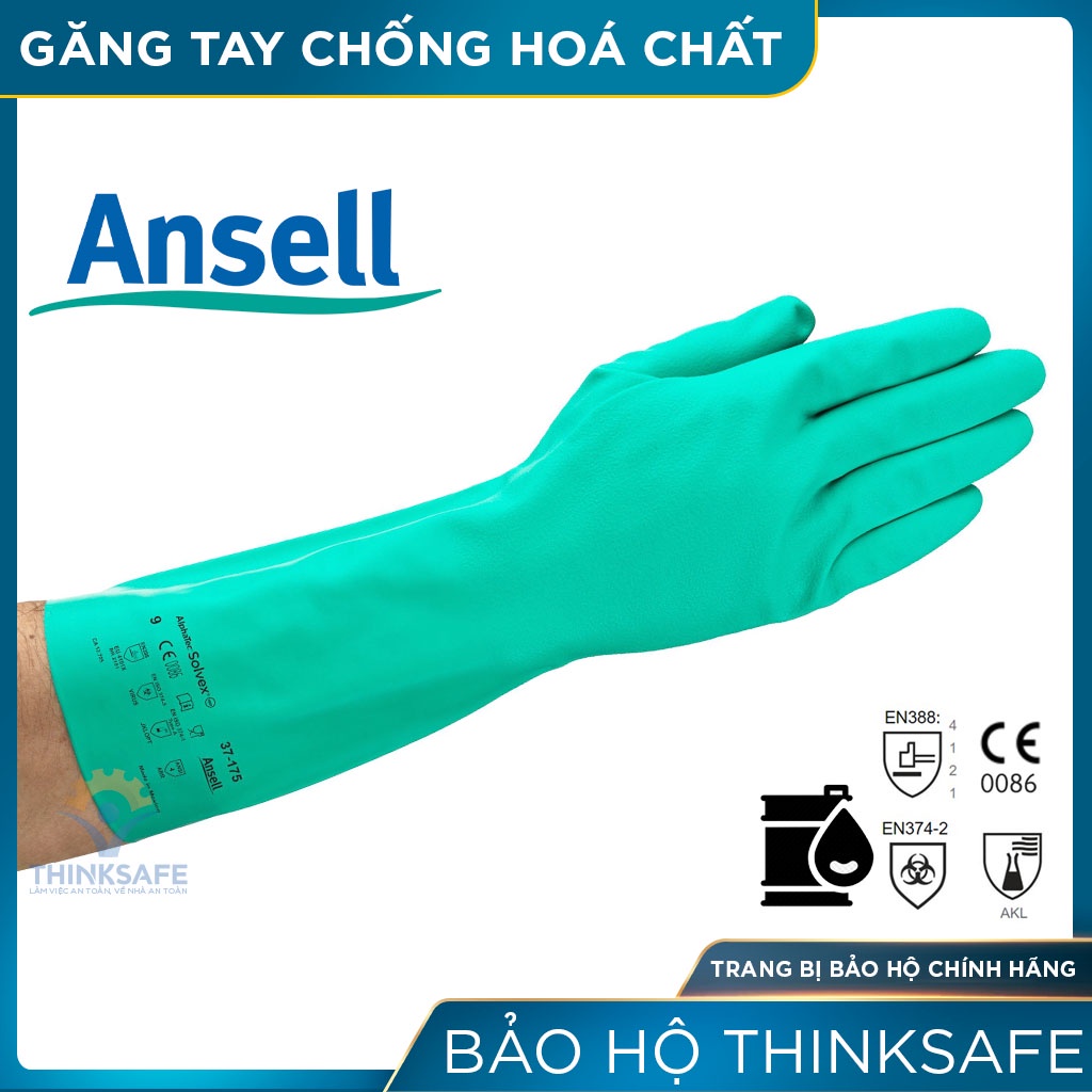 Găng cao su chống hóa chất Ansell Thinksafe,  chất liệu nitrile chống hóa chất, chống dầu nhớt, thoáng khí - 37-175