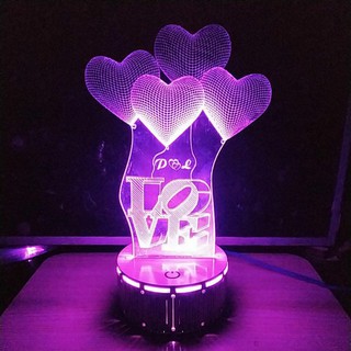 Đèn Ngủ Đế Gỗ Led 3D - Love