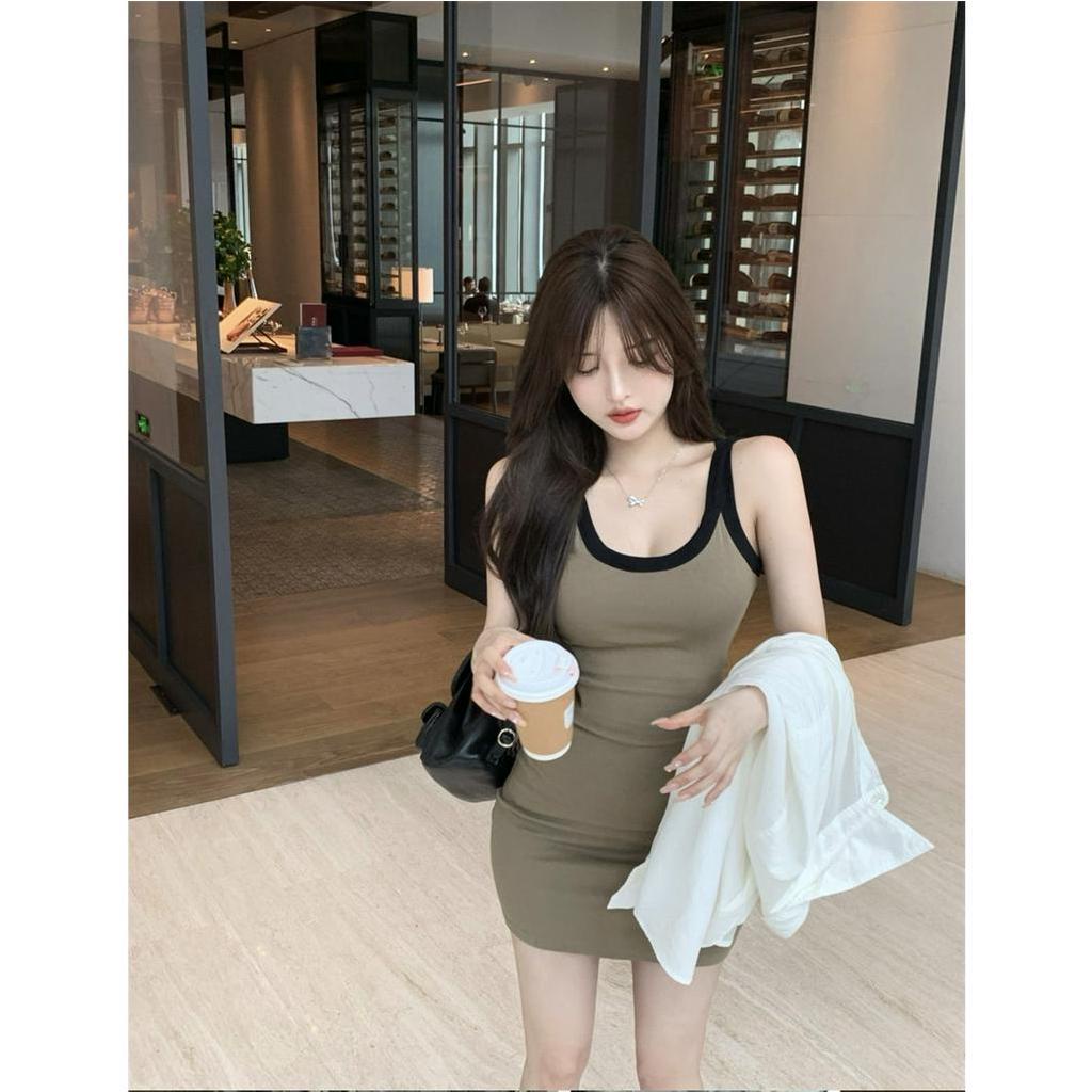 QADCOL Đầm Hai Dây Cổ Chữ U Màu Sắc Tương Phản Quyến Rũ Mùa Hè Cho Bé Gái