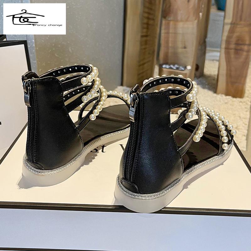 Giày Sandal Đế Bằng Đính Đá Thời Trang Mùa Hè Phong Cách Hàn Quốc Cho Nữ