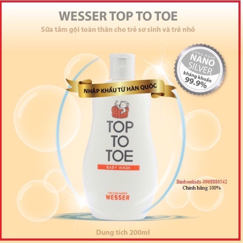 Sữa Tắm Gội 2in1 Wesser Nano Silver Top To Toe Hàn Quốc