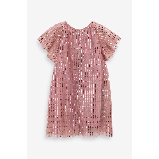 Váy Suông Bé Gái Tay Rũ Sequin Hồng Next