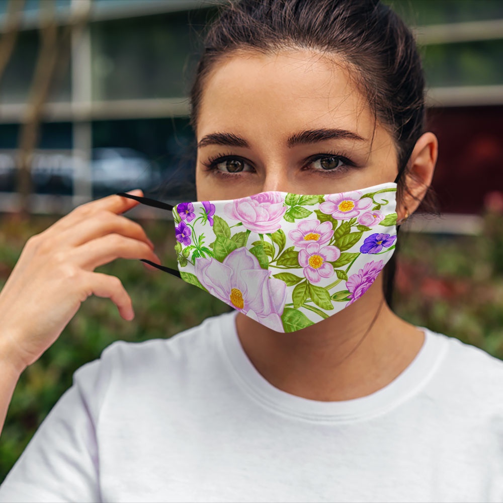 Khẩu trang vải eco mask FLOWERS_1492 CARTWELL chất liệu vải mềm dày 2 lớp chống nắng phòng dịch bệnh