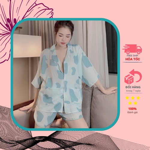 Đồ ngủ nữ , bộ pyjama chất liệu Kate Thái mềm mịn họa tiết micky chữ kí xanh đáng yêu