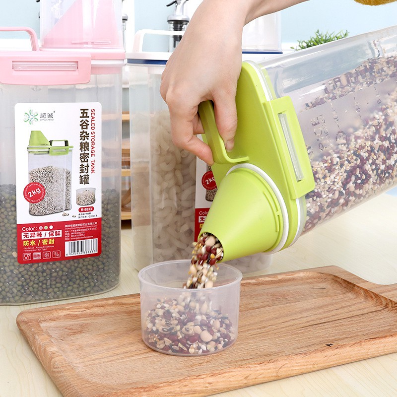 Thùng nhựa đựng gạo thông minh 2 kg đa năng đựng ngũ cốc, đồ ăn khô cho động vật,thùng đựng gạo 1 kg kèm cốc chia vạch