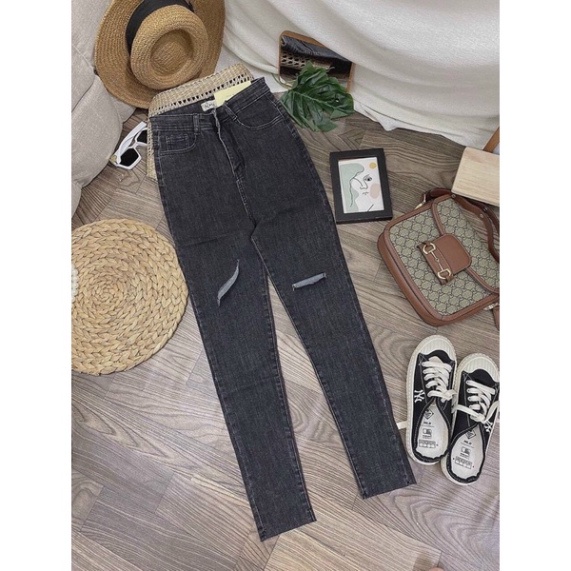 Quần jeans RÁCH GỢN SÓNG lưng siêu cao