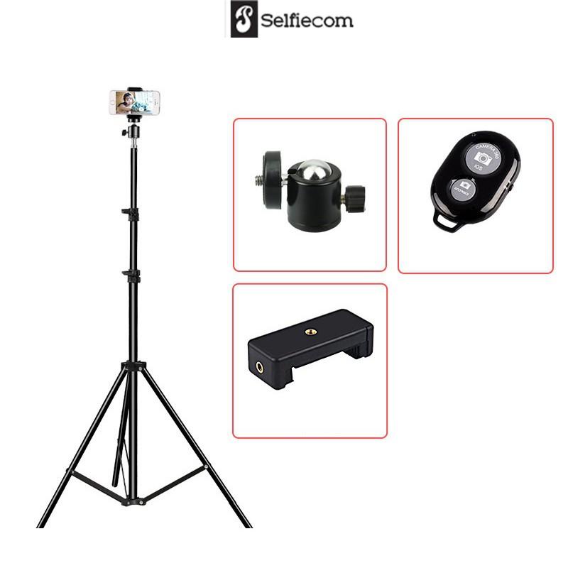 [TRIPOD] Cây Livestream Selfiecom - Hỗ trợ chụp ảnh, quay video, gắn đèn livestream - Tặng kèm remote bluetooth chụp ảnh