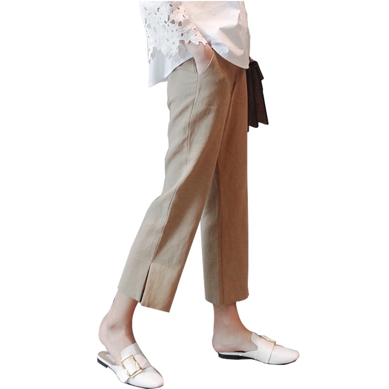 Quần Lanh Cotton Ống Rộng Lưng Cao Xẻ Tà Thời Trang Cho Nữ
