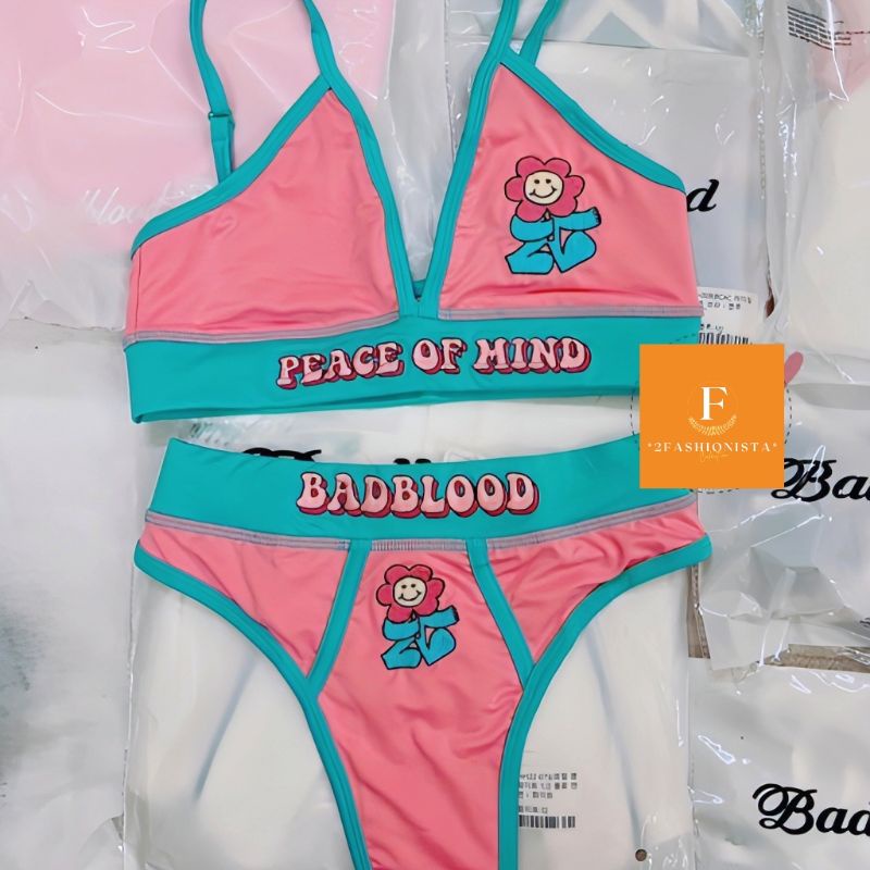 2FASHIONISTA BIKINI 2 mảnh 2023 (hồng viền xanh) - Áo tắm sexy (40-60kg) | BigBuy360 - bigbuy360.vn