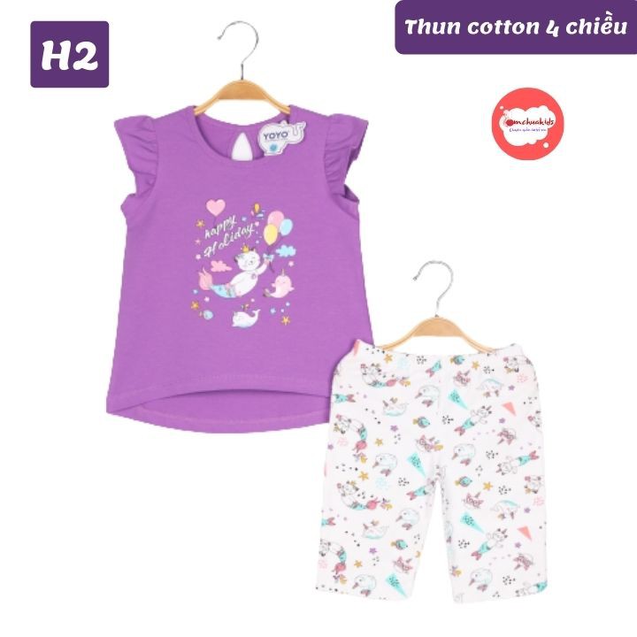 Đồ bộ bé gái yoyo hình thú từ 10-43kg. Chất thun cotton 4 chiều, giặt không vỡ hình- Tomchuakids.