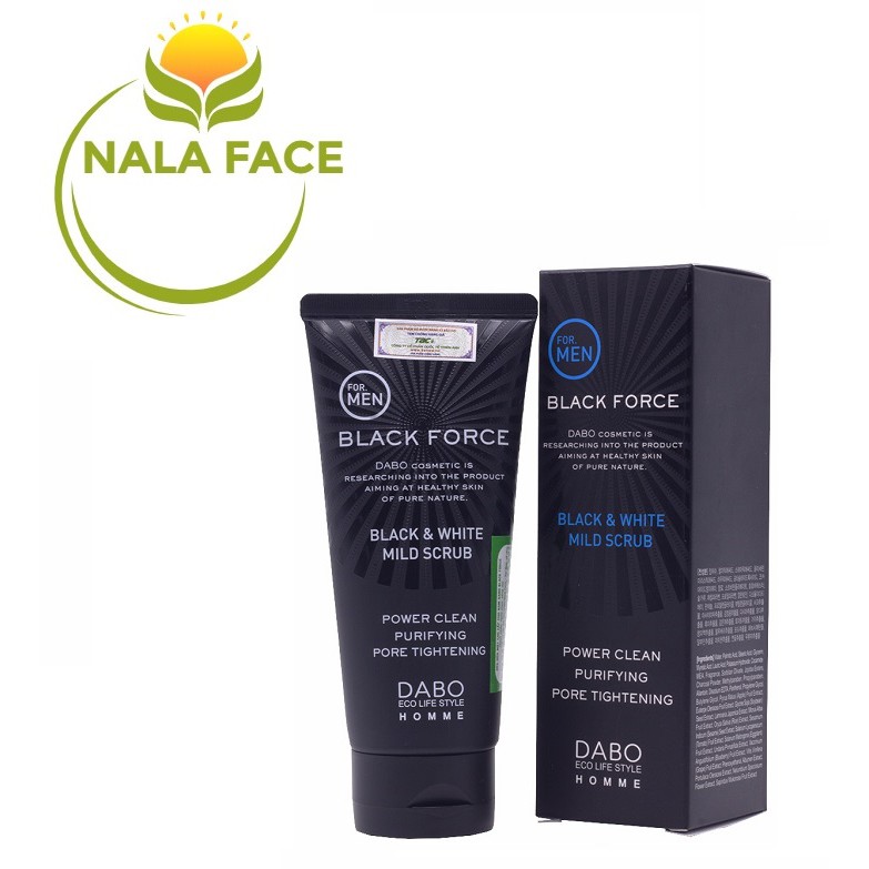 Sữa Rửa Mặt Dành Cho Nam Dabo Black Force Mild Scrub Cleanser Than Hoạt Tính Kháng Khuẩn, Ngừa Mụn, Sạch Nhờn (120ml)