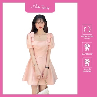 Đầm chữ A cổ vuông phối nơ siêu xinh Thời Trang Emy E5