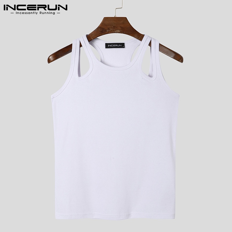 Áo ba lỗ nam INCERUN dệt kim ôm dáng màu trơn không tay tập gym thường ngày